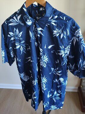 Polo Ralph Lauren Blue & White Short Sleeve Hawaiian Shirt - Size 1XB